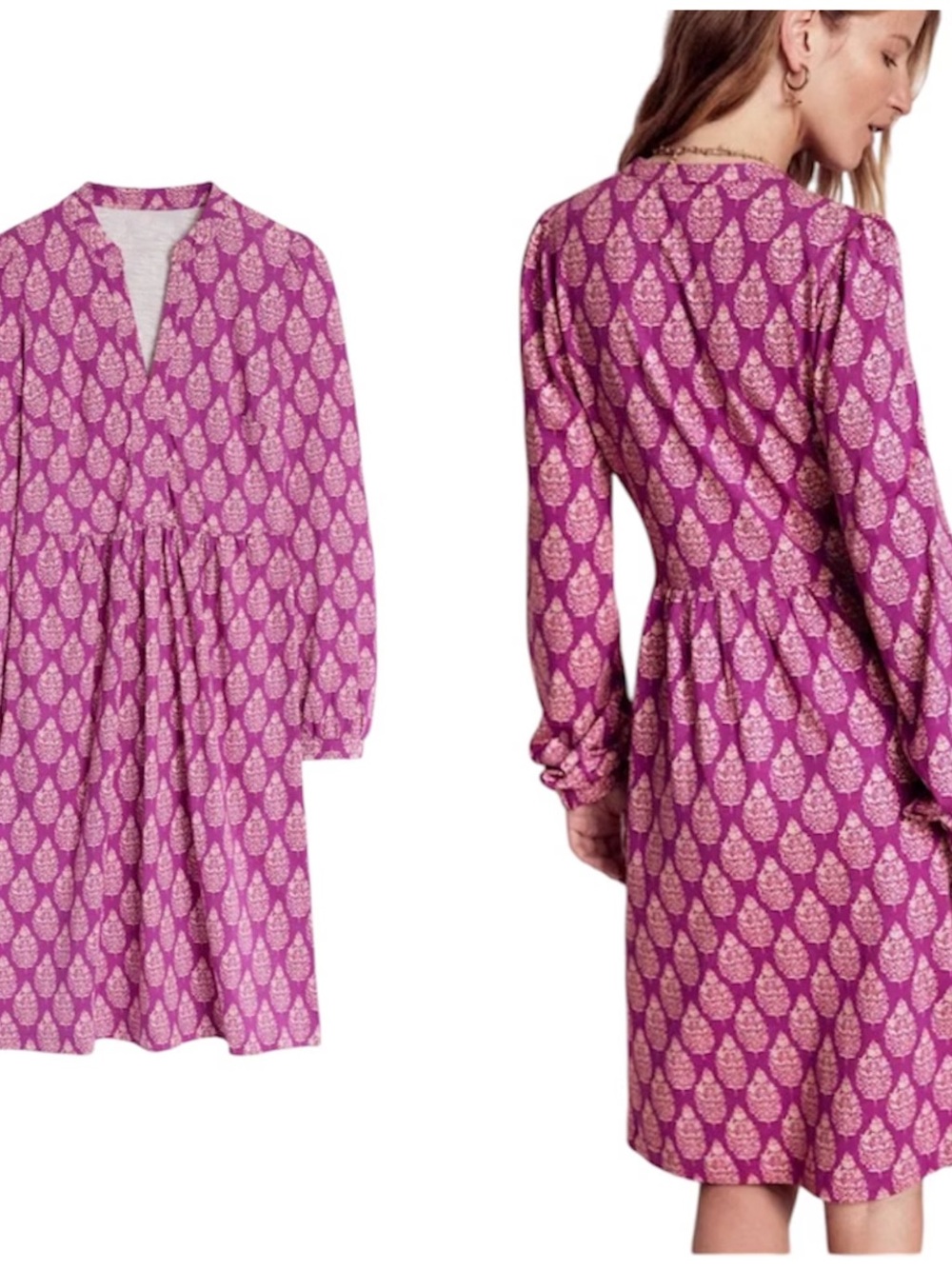 Boden Naomi Pink Purple Blockprint Relaxed Jersey Dress 2P